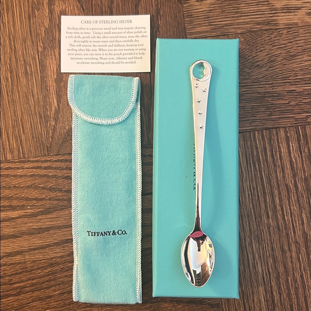 Tiffany & Co. Silver Moon and Star-Embellished Baby Spoon with original box